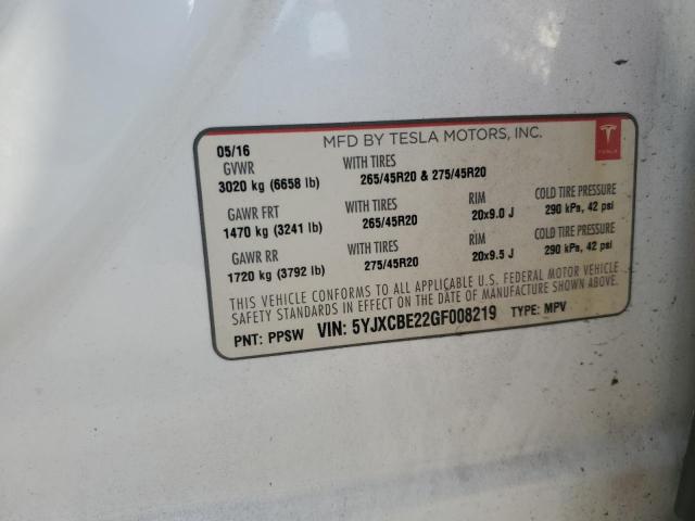 2016 TESLA MODEL X - 5YJXCBE22GF008219