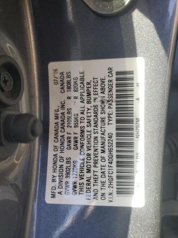 2016 HONDA CIVIC EX 2HGFC1F40GH652240