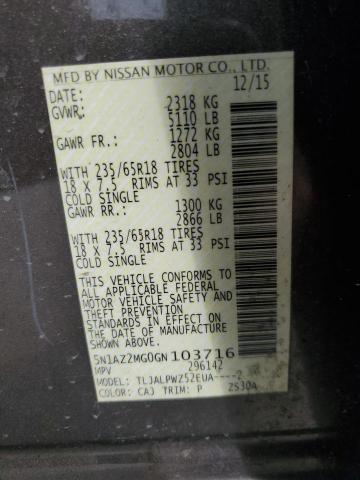 2016 NISSAN MURANO S 5N1AZ2MG0GN103716
