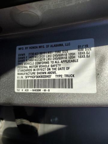 2019 HONDA RIDGELINE 5FPYK3F56KB030407