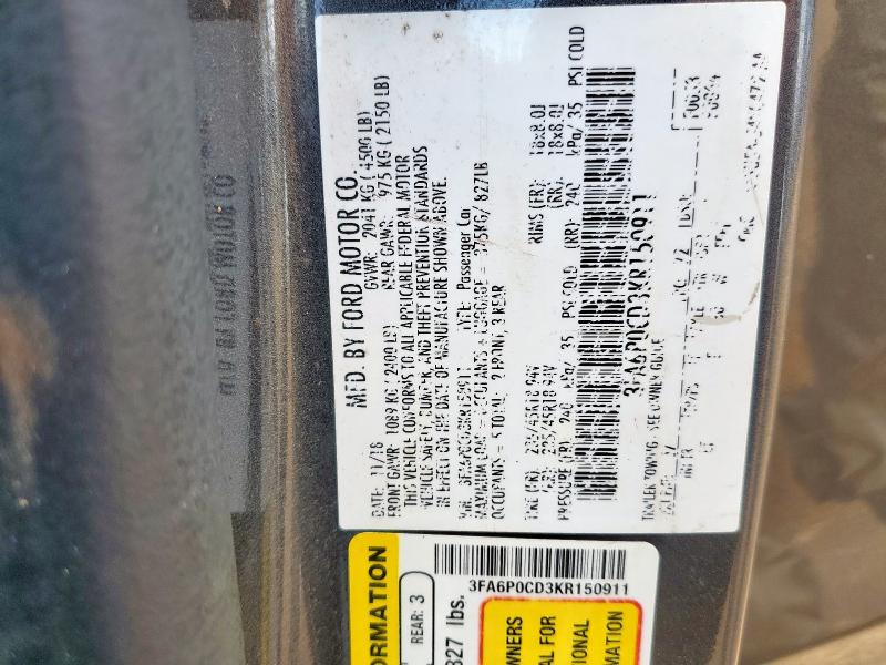 2019 FORD FUSION SEL - 3FA6P0CD3KR150911