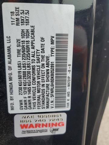 2019 HONDA ODYSSEY TO 5FNRL6H80KB052891