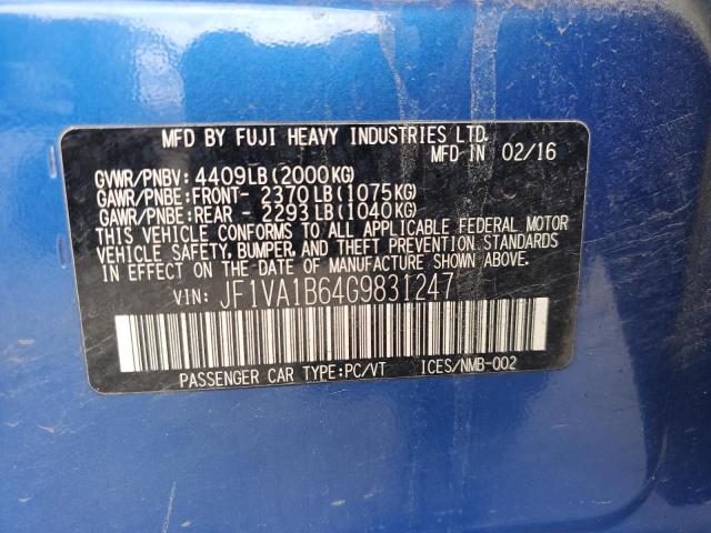 2016 SUBARU WRX JF1VA1B64G9831247