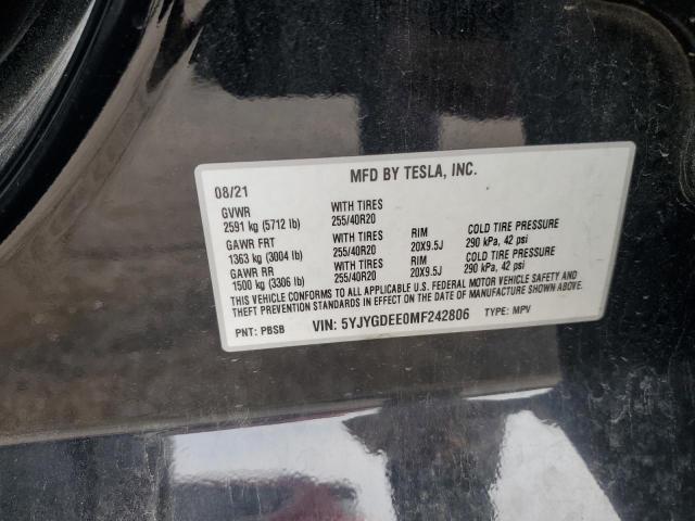 2021 TESLA MODEL Y 5YJYGDEE0MF242806