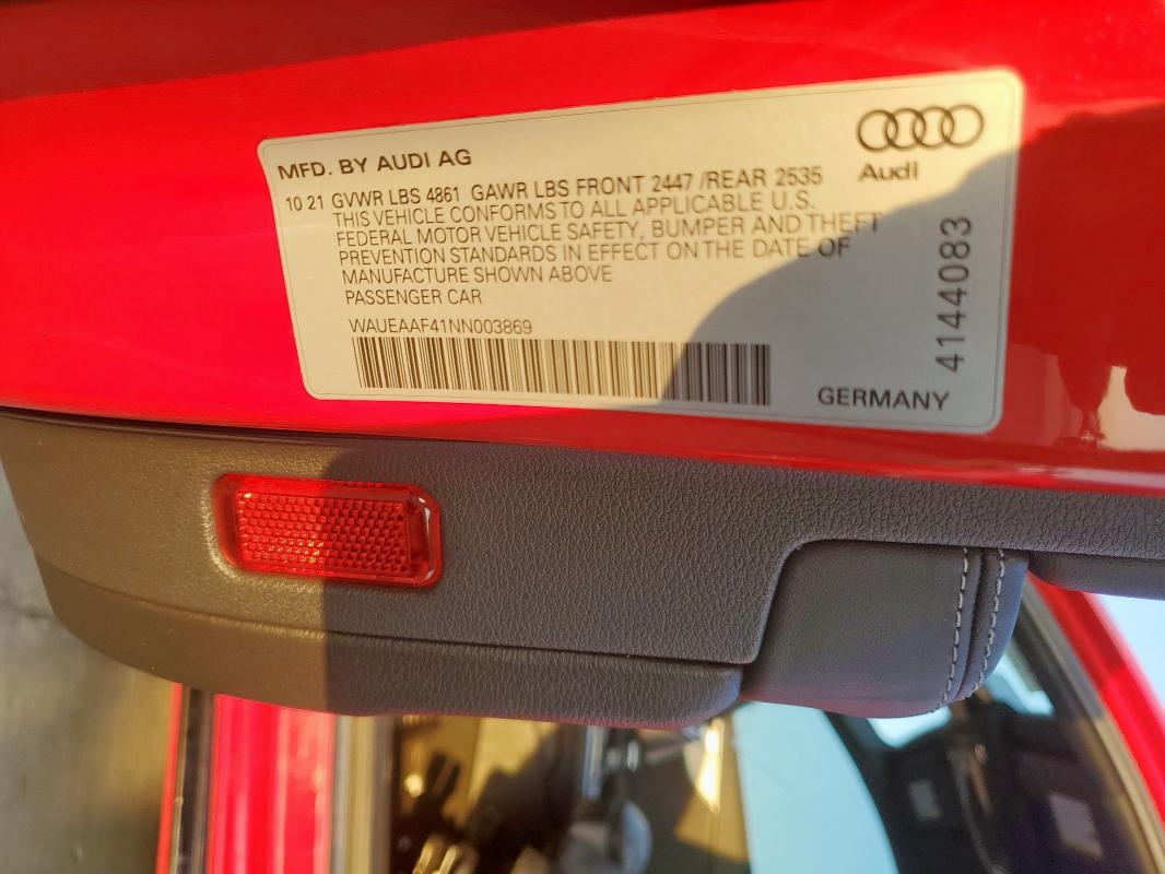 2022 AUDI A4 PREMIUM - WAUEAAF41NN003869