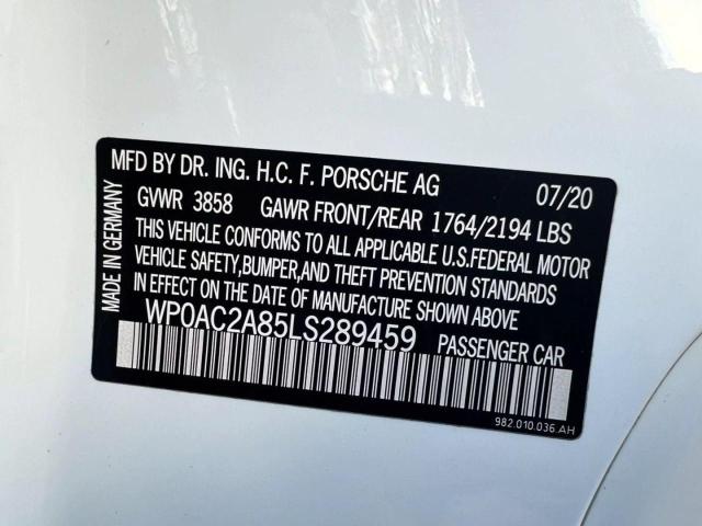 2020 PORSCHE CAYMAN GT4 WP0AC2A85LS289459