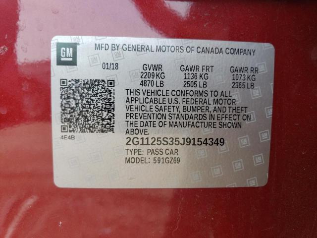 2018 CHEVROLET IMPALA PREMIER 2G1125S35J9154349
