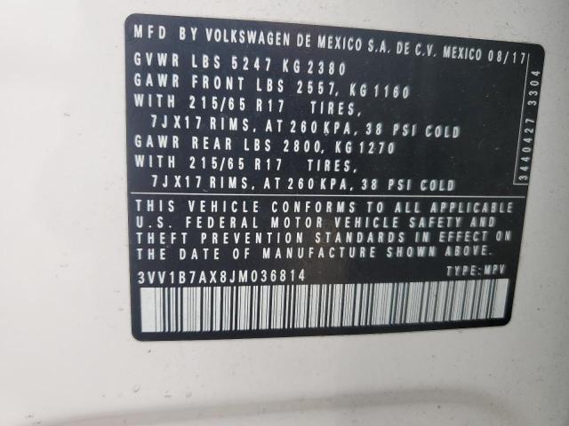 2018 VOLKSWAGEN TIGUAN S 3VV1B7AX8JM036814