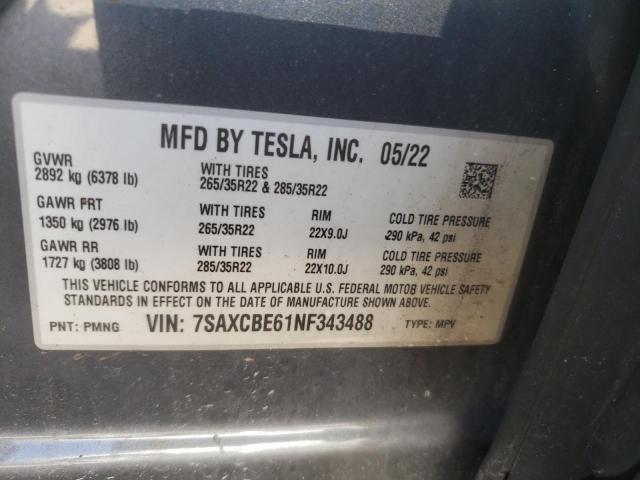 2022 TESLA MODEL X 7SAXCBE61NF343488
