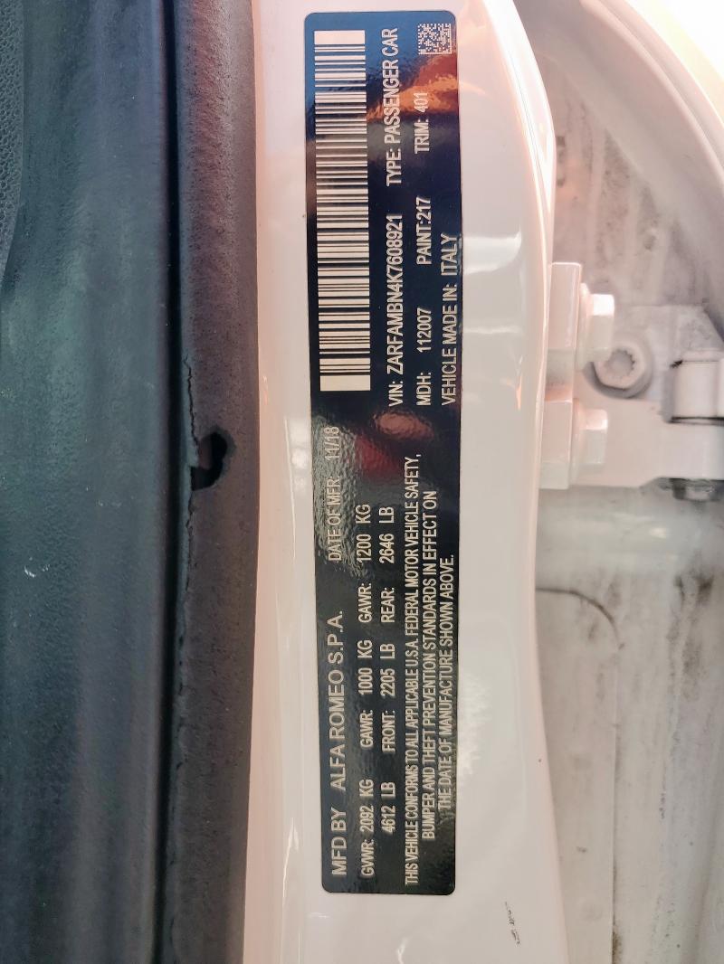 2019 ALFA ROMEO GIULIA TI ZARFAMBN4K7608921