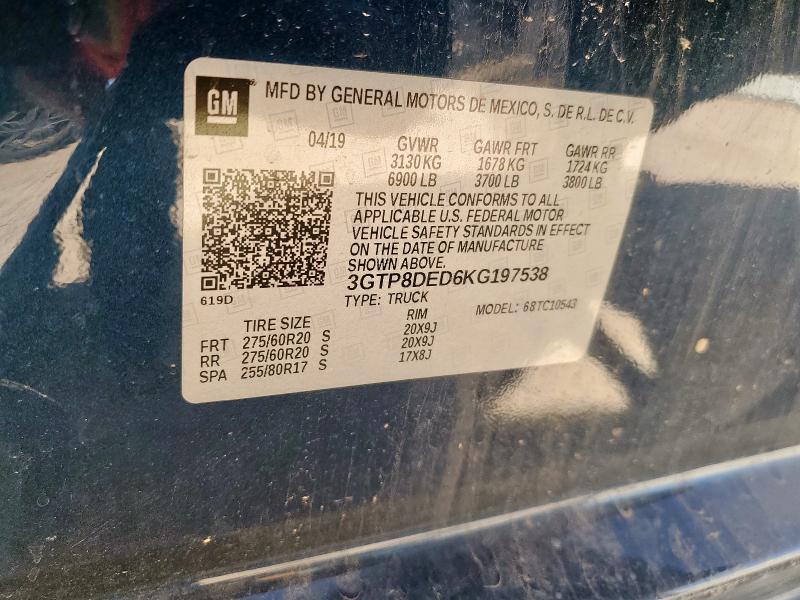 2019 GMC SIERRA C1500 SLT 3GTP8DED6KG197538