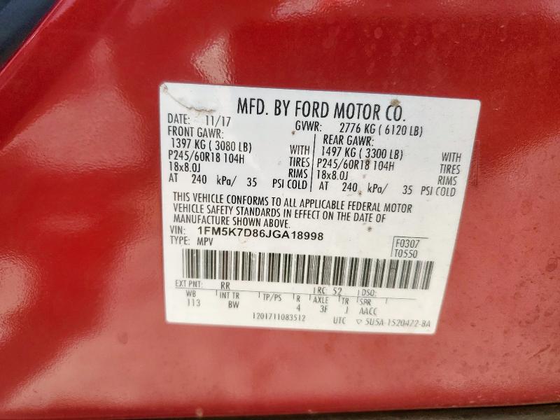 2018 FORD EXPLORER X 1FM5K7D86JGA18998