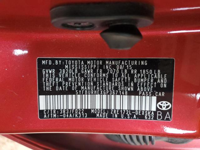 2016 TOYOTA COROLLA L 5YFBURHEXGP367148
