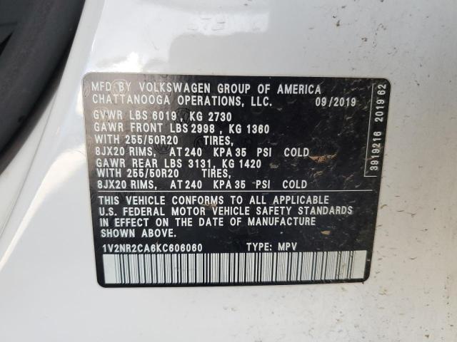 2019 VOLKSWAGEN ATLAS SEL 1V2NR2CA6KC606060