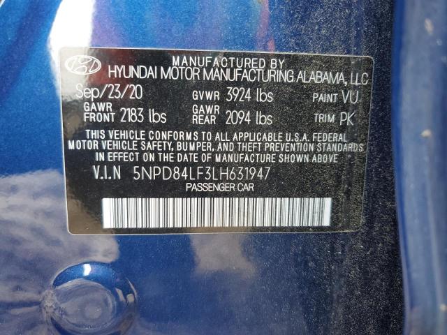 2020 HYUNDAI ELANTRA SEL 5NPD84LF3LH631947