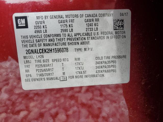 2017 CHEVROLET EQUINOX LT 2GNALCEK2H1596078
