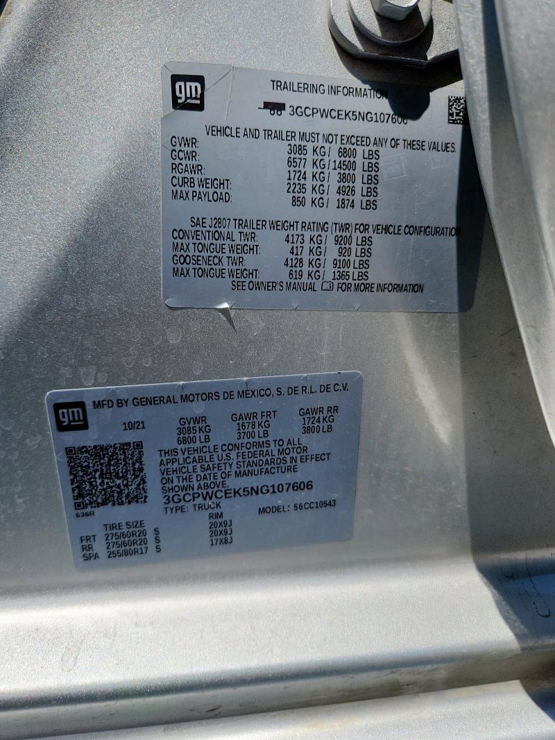2022 CHEVROLET SILVERADO - 3GCPWCEK5NG107606