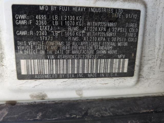 2012 SUBARU OUTBACK 3. - 4S4BRDKC3C2254237