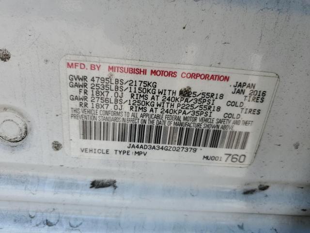 2016 MITSUBISHI OUTLANDER JA4AD3A34GZ027379