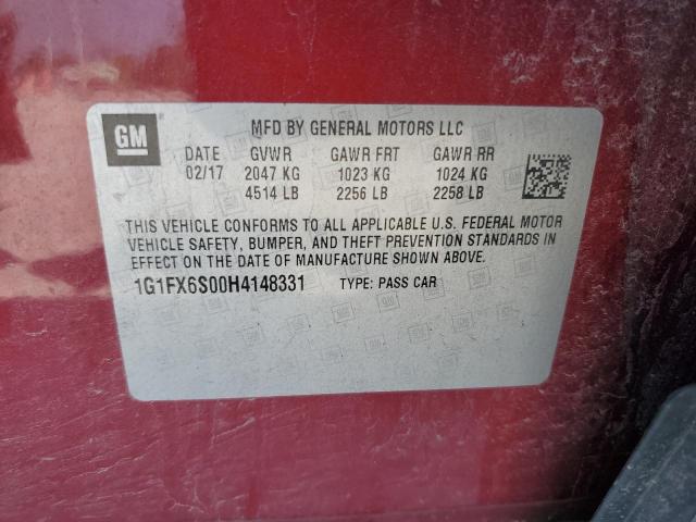 2017 CHEVROLET BOLT EV PREMIER 1G1FX6S00H4148331