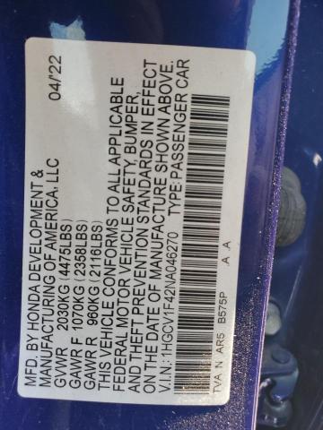 2022 HONDA ACCORD SPO 1HGCV1F42NA046270