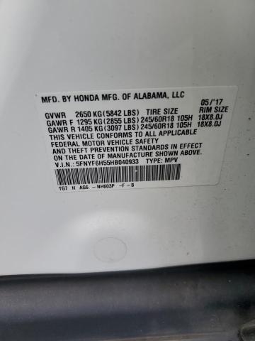 2017 HONDA PILOT EXL 5FNYF6H55HB040933