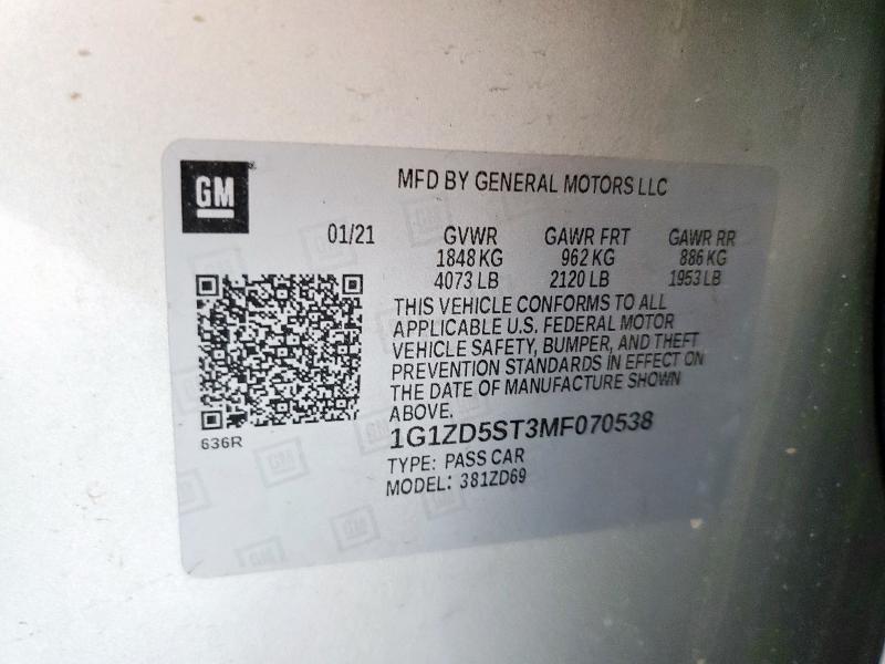 2021 CHEVROLET MALIBU LT 1G1ZD5ST3MF070538