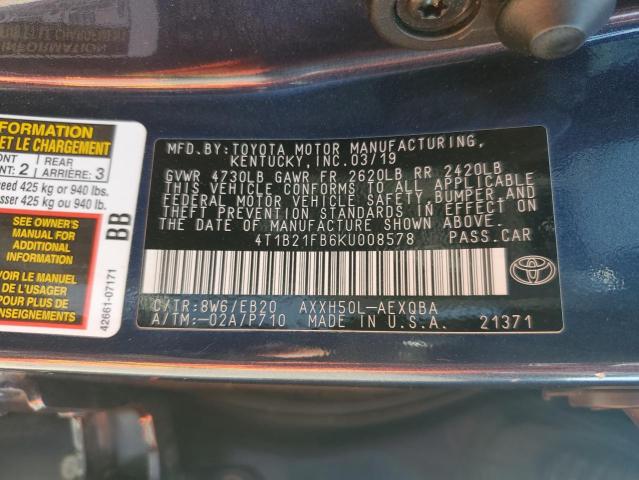 2019 TOYOTA AVALON XLE 4T1B21FB6KU008578