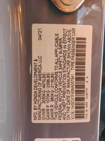 2021 HONDA ACCORD SPORT SE 1HGCV1F43MA057941