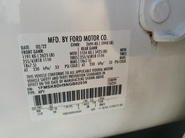 2022 FORD EXPLORER XLT 1FMSK8DH9NGB02036