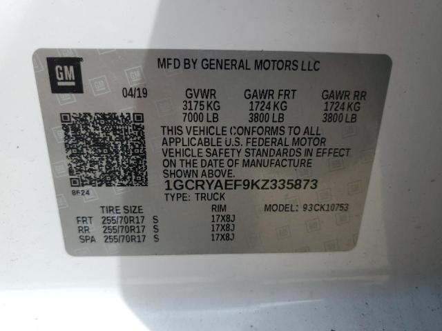 2019 CHEVROLET SILVERADO K1500 1GCRYAEF9KZ335873