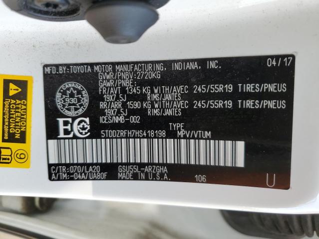2017 TOYOTA HIGHLANDER - 5TDDZRFH7HS418198
