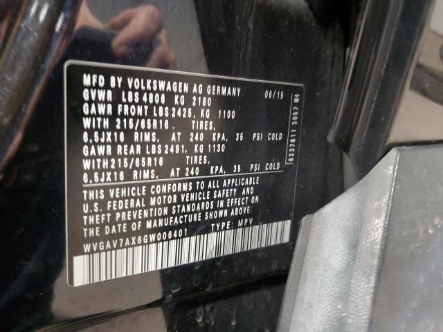 2016 VOLKSWAGEN TIGUAN S WVGAV7AX6GW006401