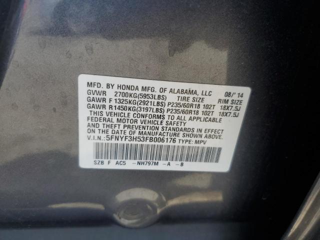 2015 HONDA PILOT EXL 5FNYF3H53FB006176