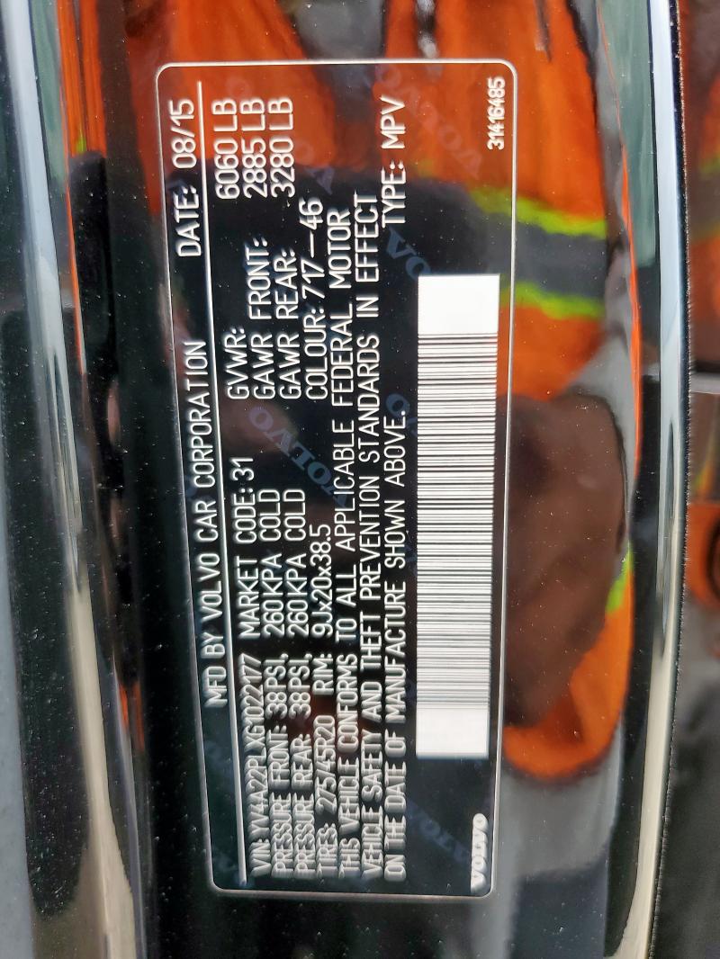 2016 VOLVO XC90 T6 YV4A22PLXG1022177