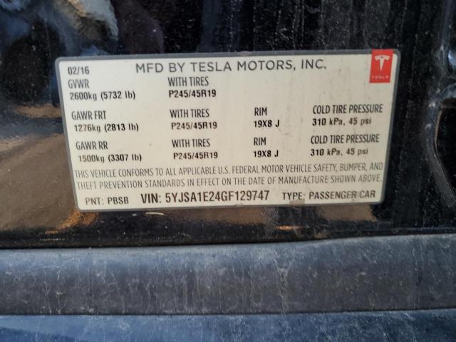 2016 TESLA MODEL S 5YJSA1E24GF129747
