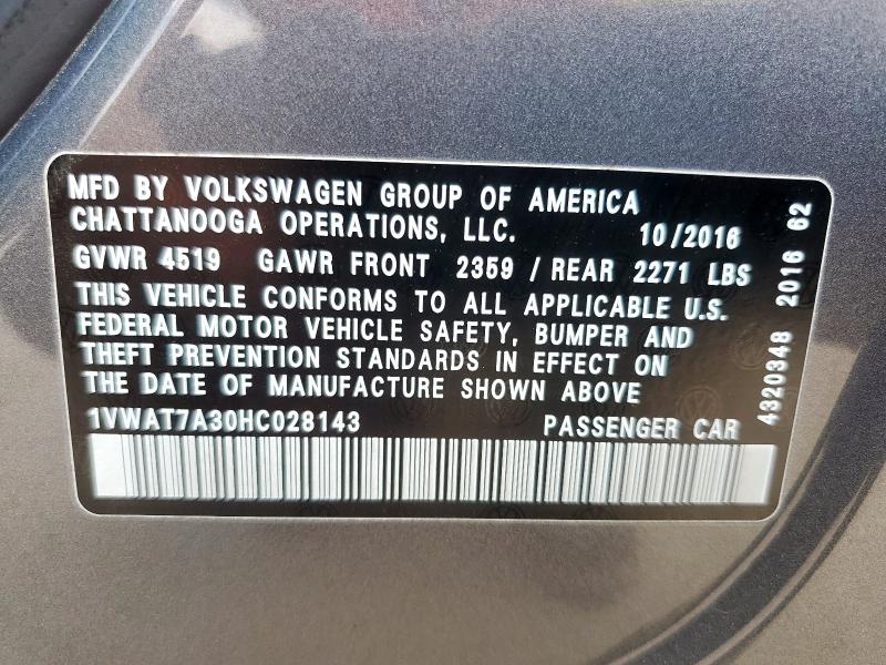 2017 VOLKSWAGEN PASSAT S - 1VWAT7A30HC028143