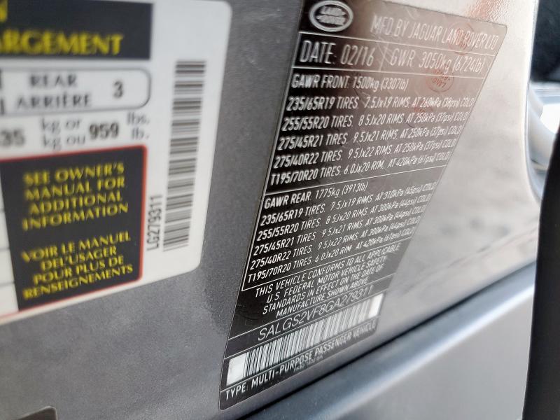 2016 LAND ROVER RANGE ROVE SALGS2VF8GA279311
