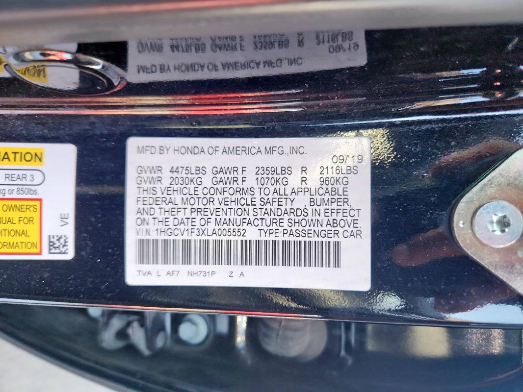 2020 HONDA ACCORD 1HGCV1F3XLA005552