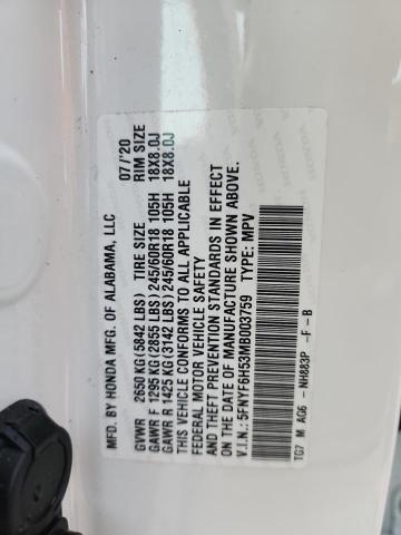 2021 HONDA PILOT EXL 5FNYF6H53MB003759