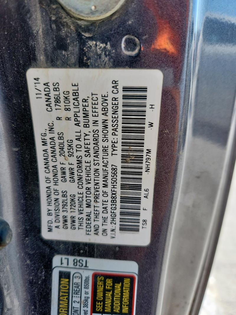 2015 HONDA CIVIC EX 2HGFG3B8XFH505687