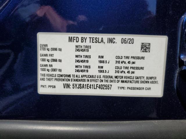 2020 TESLA MODEL S 5YJSA1E41LF402557
