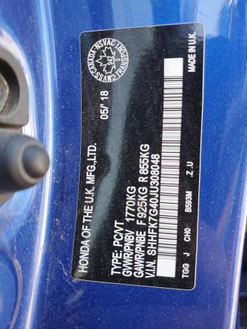 2018 HONDA CIVIC SPORT SHHFK7G40JU308048