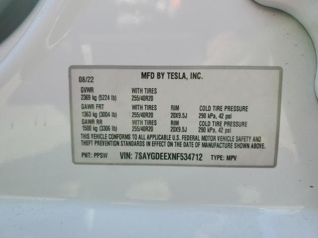 2022 TESLA MODEL Y 7SAYGDEEXNF534712