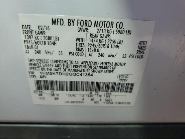 2016 FORD EXPLORER XLT 1FM5K7DH2GGC41354