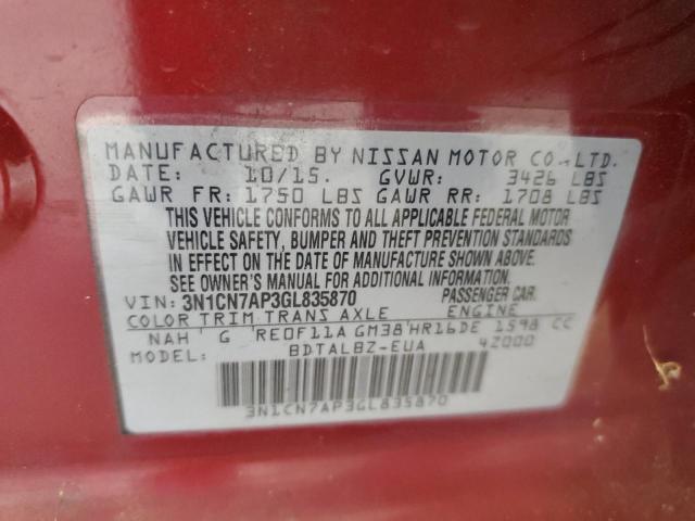 2016 NISSAN VERSA S 3N1CN7AP3GL835870