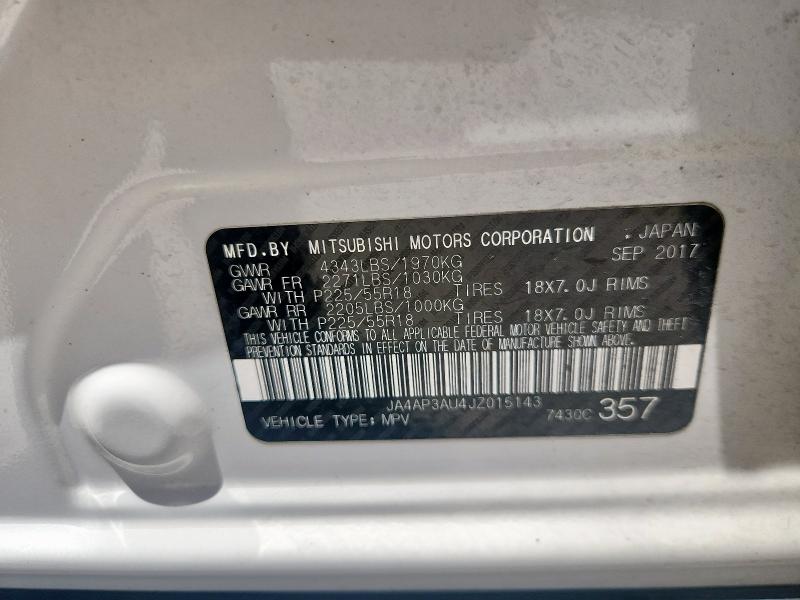2018 MITSUBISHI OUTLANDER JA4AP3AU4JZ015143