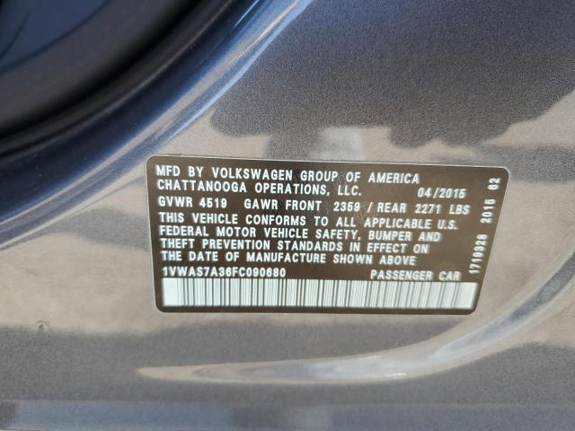 2015 VOLKSWAGEN PASSAT S 1VWAS7A36FC090680