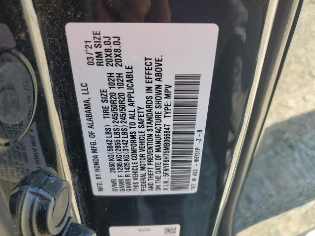 2021 HONDA PILOT BLACK 5FNYF6H75MB066847