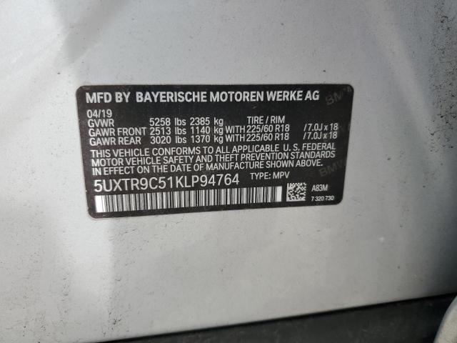 2019 BMW X3 XDRIVE3 5UXTR9C51KLP94764